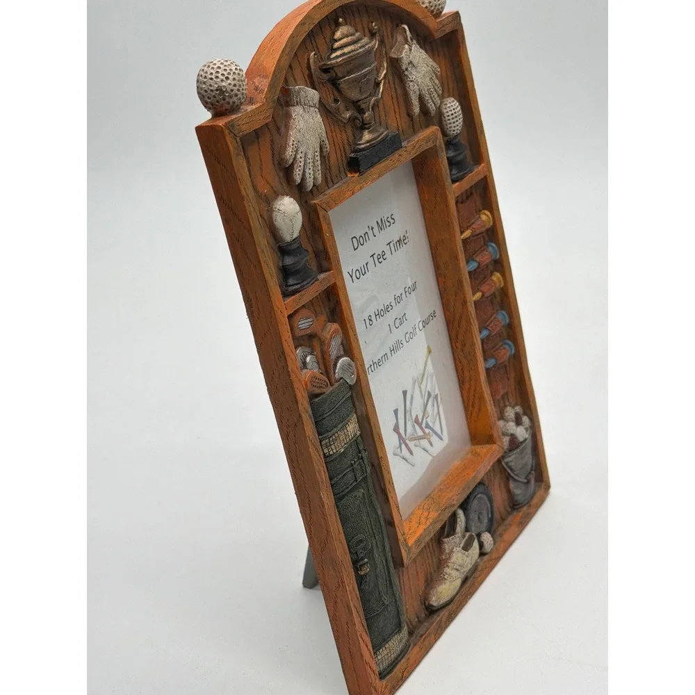 Golf Theme 3D Relief Picture Frame Faux Wood Tabletop Sports Decor 4x6 Brown